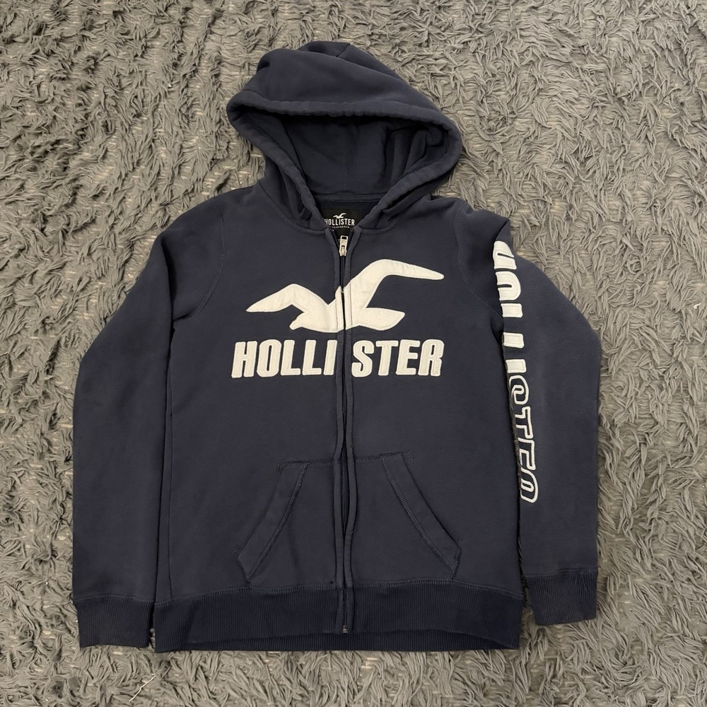 HOLLISTER LOGO GRAPHIC FULL ZIP HOODIE SWEATSHIRTS NAVY WOMENS SIZE SMALL